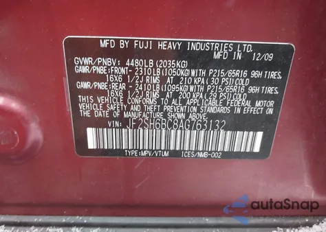 2010 Subaru Forester 2.5X from USA, damaged, VIN JF2SH6BC8AG763132